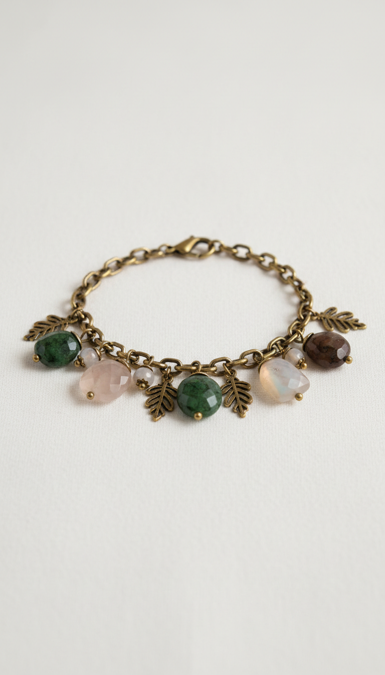Brass Charm Bracelet With Labradorite Accent